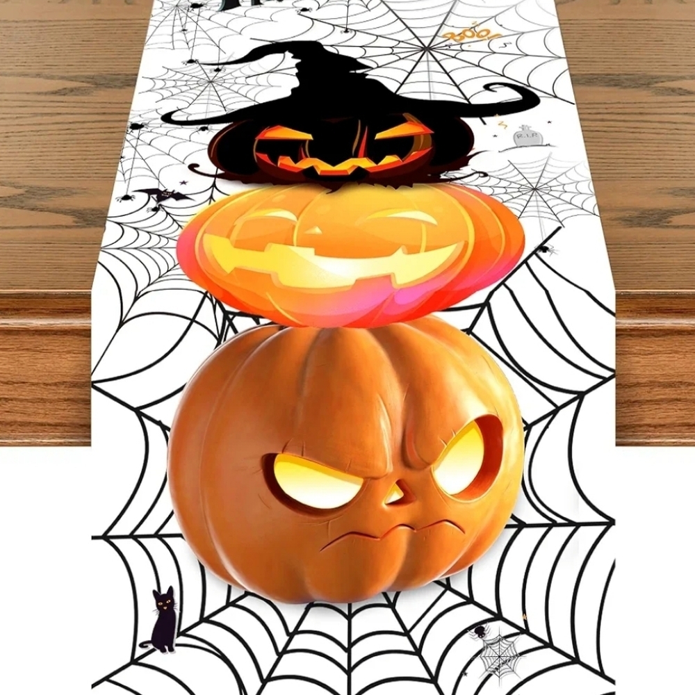 Cuteiush Halloween Pumpkin Spider Web Table Runner  13x72 Inches